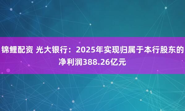 锦鲤配资 光大银行：2025年实现归属于本行股东的净利润388.26亿元